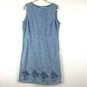 Vintage Liz Claiborne Denim Jumper Dress sz 16 Embroidery Cottage 90s Retro 80s